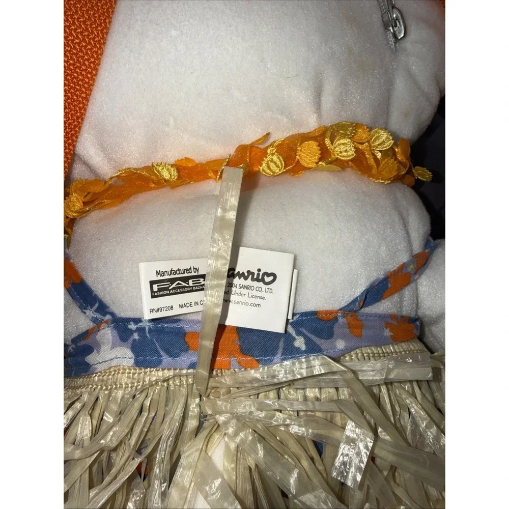 Vintage Sanrio Hello Kitty Hawaiian  Plush Backpack  White W/Orange Pre Owned